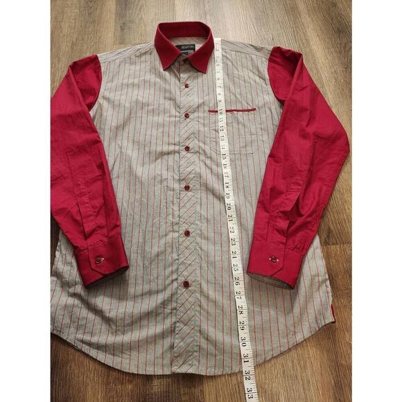 Karbon Roll Tab Sleeve Men's Slim Fit Large striped Cotton gray red Longsleeve - Picture 3 of 7